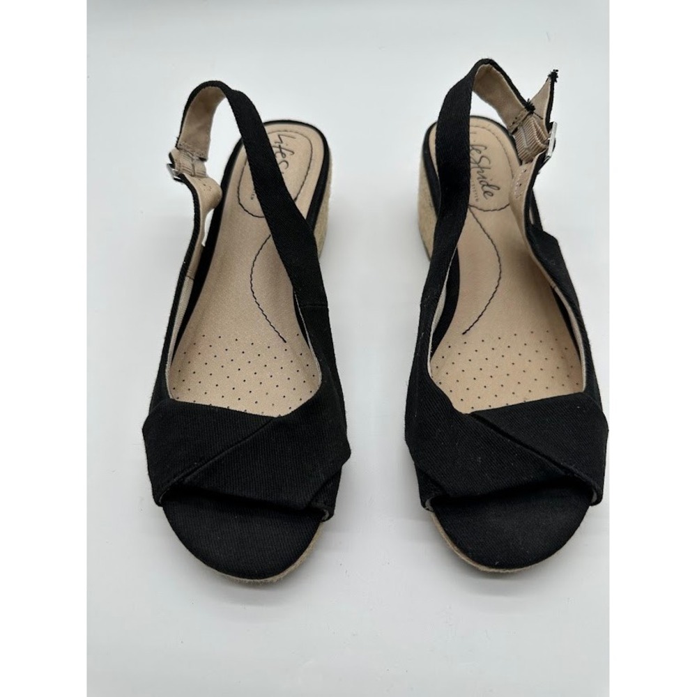 LifeStride Socialite Womens Black Espadrille Wedge Sandals Slingback Peep Toe 7M